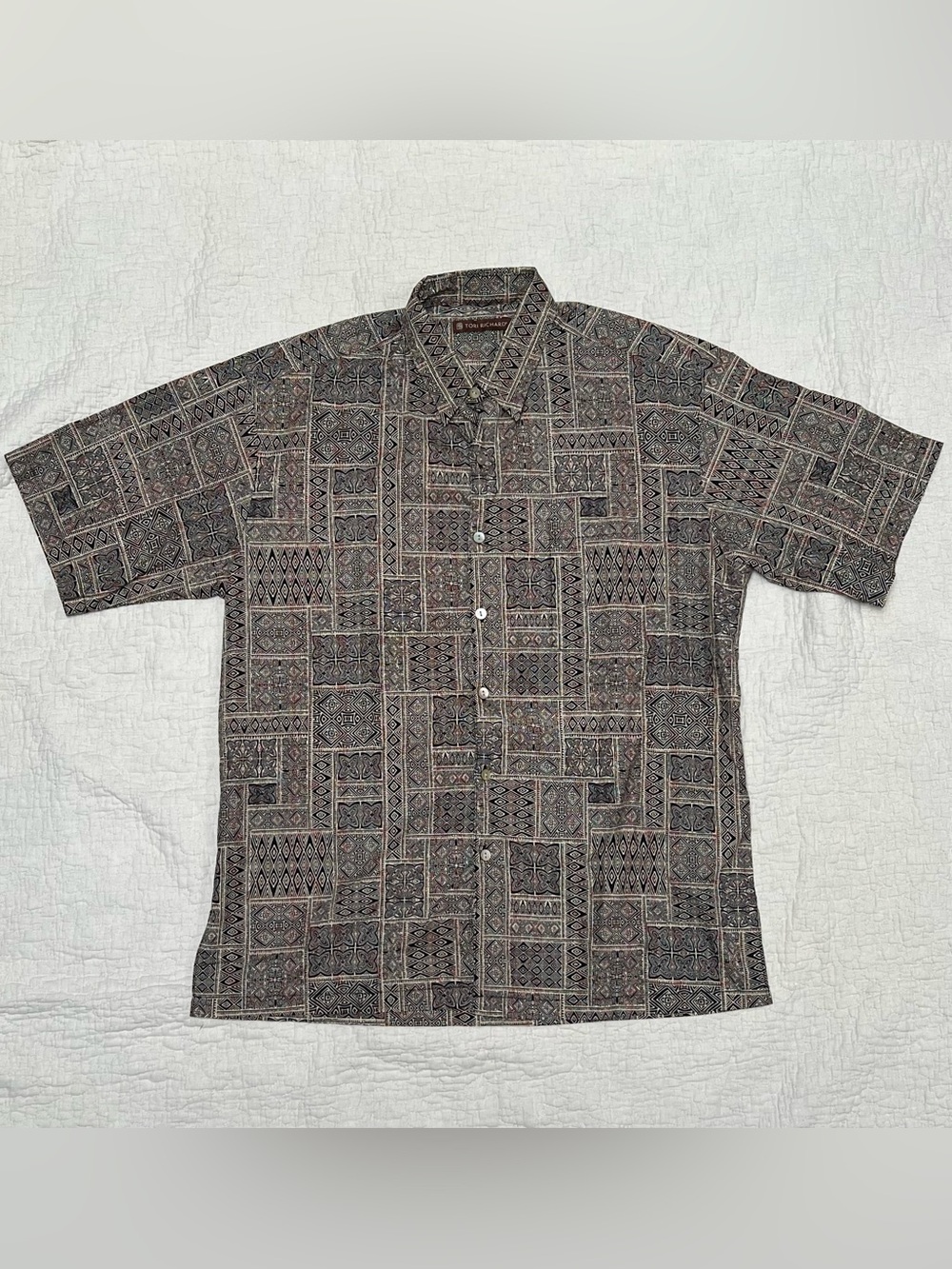 Tori Richard Brown & Black Geometric Short Sleeve Button-Down
